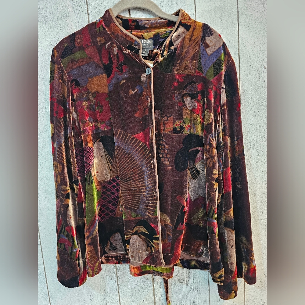 Citron santa monica silk oriental blouse bell sleeves Small